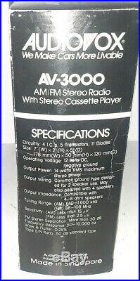 3Audiovox AV-3000 Car Stereo Cassette Player Radio NOS 1980's Free Gift Included