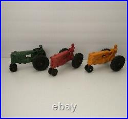 3 Antique Minneapolis Moline MM Toy Tractor Lot Red Yellow Green Complete