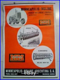 Antique Very Rare Argentina Store Poster Minneapolis Moline Tractors Paper Sign