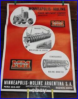 Antique Very Rare Argentina Store Poster Minneapolis Moline Tractors Paper Sign