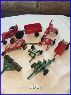 C1940-50s Diecast Minneapolis Moline Farm Tractor & trailer and seven implements