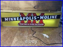Large Lighted Minneapolis Moline Collectible Sign Tractor Implements Ford Tract