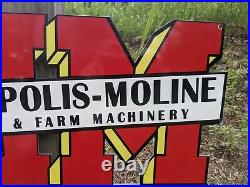 Large Vintage Minneapolis-moline Tractor Farm Porcelain Sign