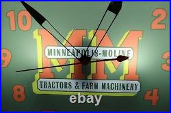 MINNEAPOLIS-MOLINE Tractors & Farm Machinery 15 Lighted Pam Clock Gas Oil Sign
