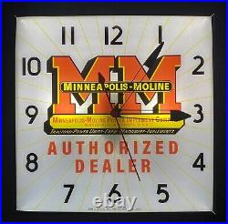 Minneapolis Moline Authorized Dealer Lighted Advertising Pam Clock FREE SHIPPING