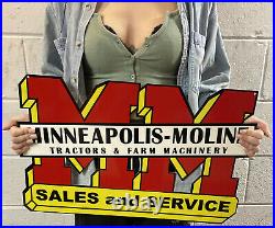 Minneapolis Moline Die Cut Metal Sign Tractor Farm Machinery Agriculture Gas Oil