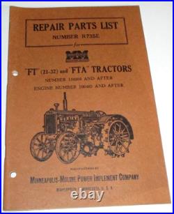 Minneapolis Moline FT (21-32) & FTA Tractor Parts Book Manual VERY GOOD ORIGINAL