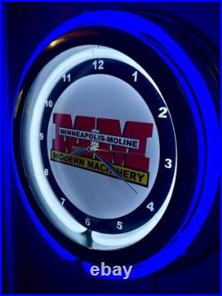Minneapolis Moline Farm Tractors Barn Man Cave Store Neon Style LED Clock Sign