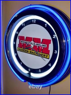 Minneapolis Moline Farm Tractors Barn Man Cave Store Neon Style LED Clock Sign