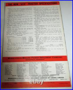 Minneapolis Moline GTA Tractor Sales Brochure Literature Advertising MM 11-41