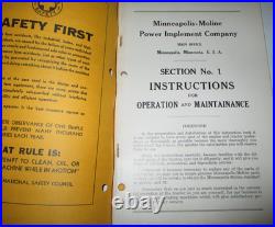 Minneapolis Moline GT Standard Tractor Instruction & Parts Book Manual ORIGINAL