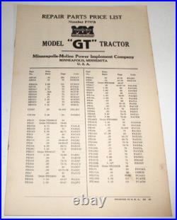 Minneapolis Moline GT Standard Tractor Instruction & Parts Book Manual ORIGINAL