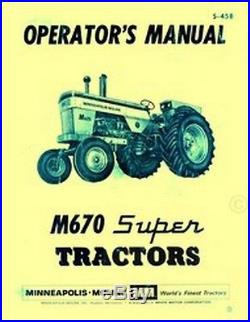 Minneapolis Moline M670 M-670 Super Tractor Operators Instruction Manual