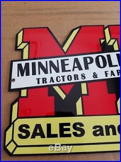 Minneapolis Moline Thick Metal Sign Made in USA Farm Tractor Gas Oil Barn Oliver