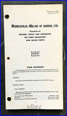 Minneapolis Moline Tractor And Equipment Price List In Nice Binder Canadian