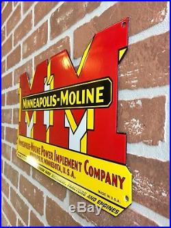 Minneapolis Moline Tractor And Implements Dealership Diecut Porcelain Sign