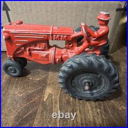 Old Vintage MM Minneapolis Moline Red Tractor with Farmer Driver Die-Cast Farm Toy