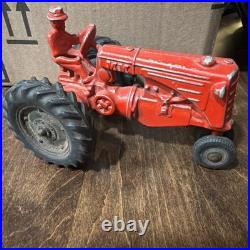 Old Vintage MM Minneapolis Moline Red Tractor with Farmer Driver Die-Cast Farm Toy