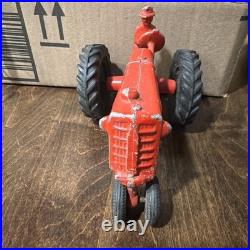 Old Vintage MM Minneapolis Moline Red Tractor with Farmer Driver Die-Cast Farm Toy