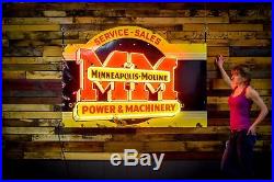 Original Minneapolis Moline Tractor Porcelain Neon Gas Oil Farm Machinery Sign