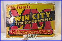 Original Vintage Twin Cities Minneapolis Moline Form Tractors Tin Sign 20 x 14
