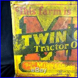 RARE Original Minneapolis Moline Twin City Tractor operated farm sign embossed