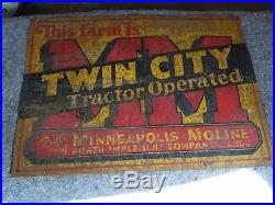 Rare 1920s Minneapolis Moline Twin City Tin Tacker Sign Farm Tractor oil gas OLD