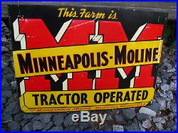 Rare Vintage Original Metal Minneapolis Moline Tractor Operated Farm Sign