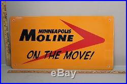 Scarce Minneapolis Moline Tractor Dealer Porcelain Metal Sign On The Move
