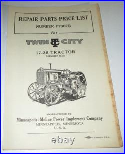 Twin City 17-28 12-20 Tractor Parts & Price Book Manual Catalog 1929 VG ORIGINAL