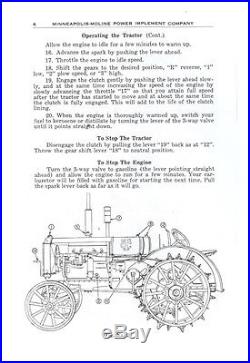 Twin City Model KT Tractor Manual Minneapolis Moline MM