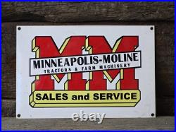 VINTAGE MINNEAPOLIS MOLINE TRACTORS & FARM MACHINERY PORCELAIN SIGN 12x8