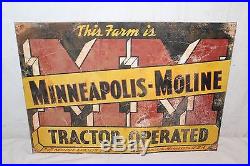 Vintage 1950's Minneapolis-Moline Farm Tractor Gas Oil 20 Metal Sign