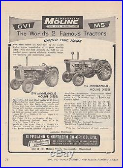 Vintage 1962 MINNEAPOLIS MOLINE TRACTOR Advertisement GVI & M5
