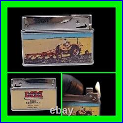 Vintage Double Sided Minneapolis-Moline Farm Tractors Flat Ad Lighter WORKING