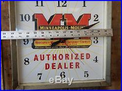 Vintage Minneapolis Moline Dealer Advertising Clock Tractor Farm Sign Works