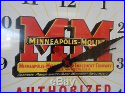 Vintage Minneapolis Moline Dealer Advertising Clock Tractor Farm Sign Works