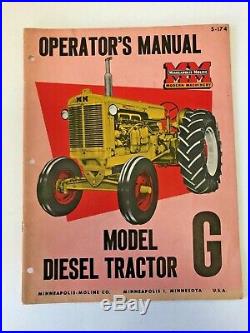 Vintage Minneapolis Moline Model G Diesel Tractor Operator's Manual