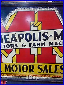 Vintage Minneapolis-Moline Original Framed Masonite Sign Farm Barn Tractor Ohio