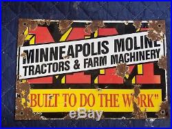 Vintage Minneapolis Moline Porcelain Metal Sign Tractors Farm Machinery