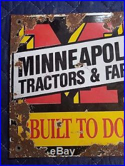 Vintage Minneapolis Moline Porcelain Metal Sign Tractors Farm Machinery