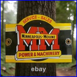 Vintage Minneapolis Moline Porcelain Sign Modern Machinery Tractors John Deere