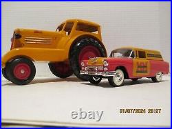 Vintage Minneapolis Moline toy 1/16 tractor and Ertl'55 Chevy Delivery. Farm