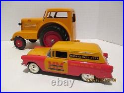 Vintage Minneapolis Moline toy 1/16 tractor and Ertl'55 Chevy Delivery. Farm