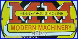 Vtg Porcelain Minneapolis-Moline Modern Machinery Sign farm tractor advertising