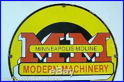 Vtg Porcelain Minneapolis-Moline Modern Machinery Sign farm tractor advertising